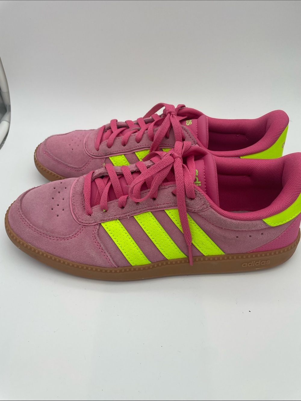adidas Women’s Pink Suede Chartreuse Stripes low top
